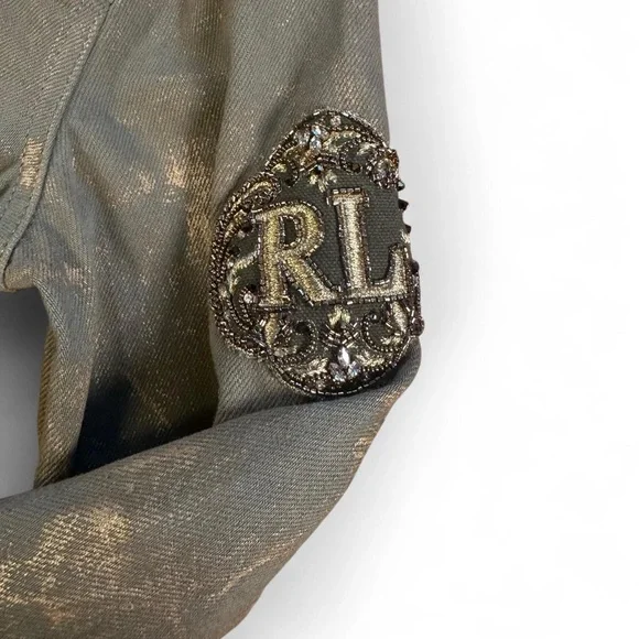 Ralph Lauren Purple Label Women’s 2 Bacall Embellished Denim Military Jacket